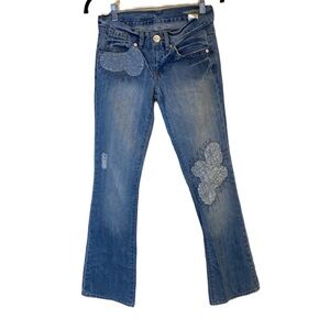 BCBGMaxAzria Agnes Bootcut Patchwork Flare Wide Leg‎ Blue Jeans Women’s size 25